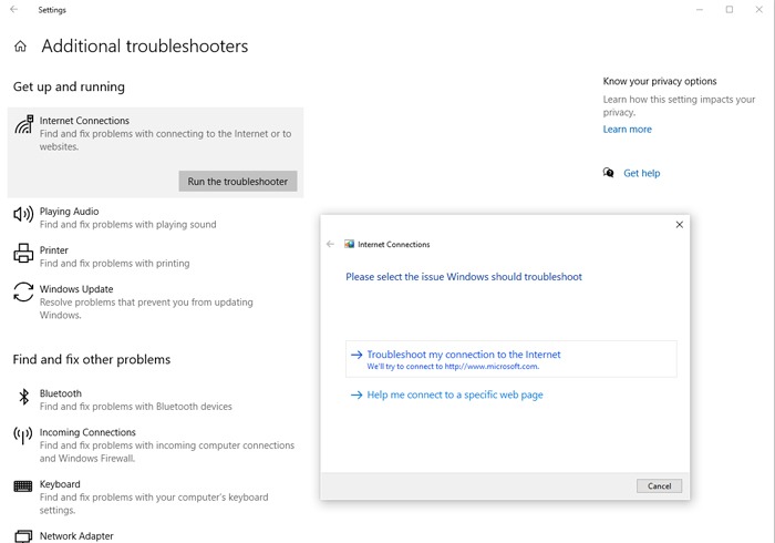 No Internet Secured Windows 10 Troubleshooter