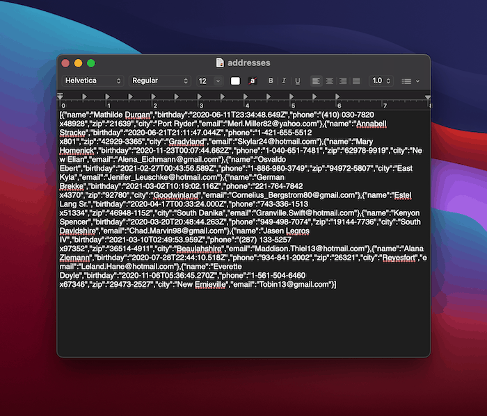 A dump of JSON content.