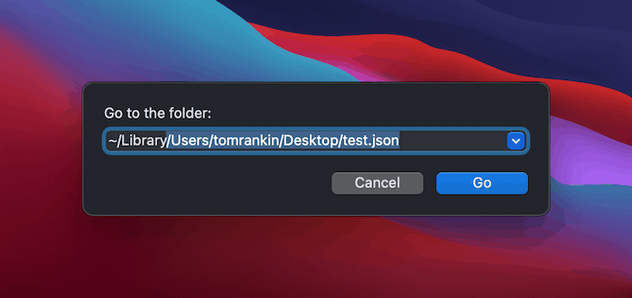 Revealing a path using the Go to Folder option.