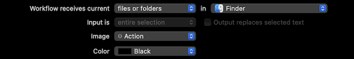 Setting the workflow in Automator.