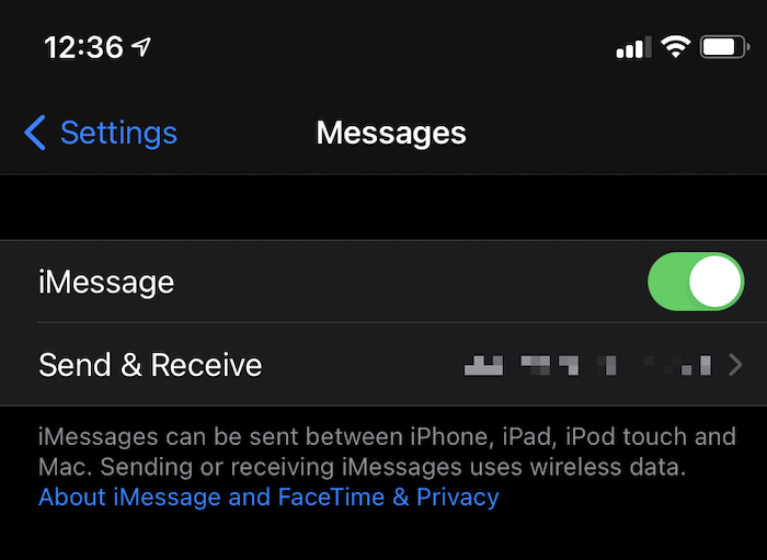 The Send & Receive link in iOS.