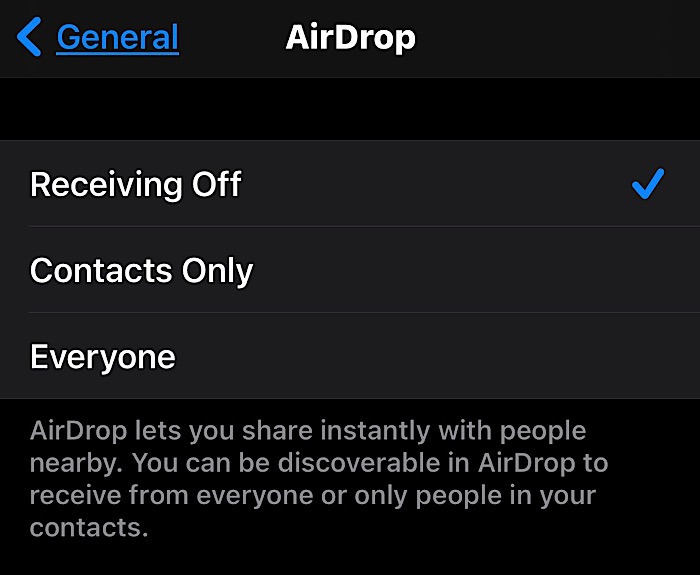 Airdrop Privacy Leaks Receiving Off