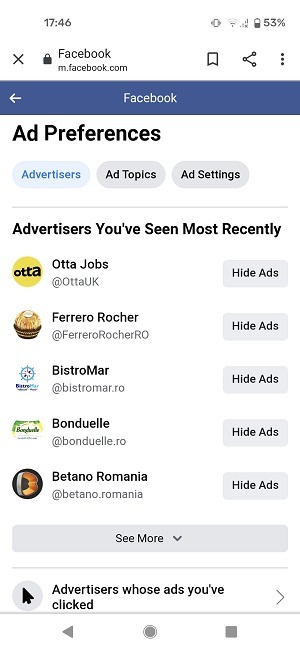 Ad Activity Facebook Mobile Advertiser View