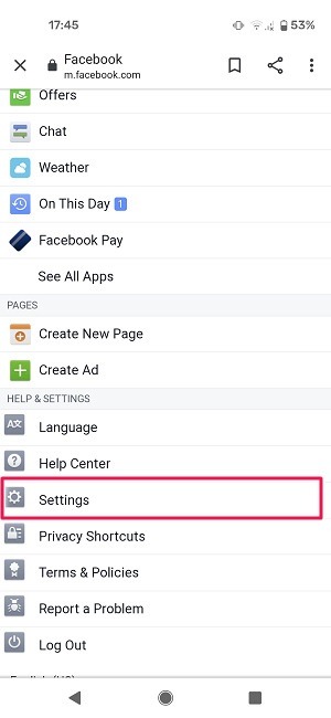 Ad Activity Facebook Mobile Browser Full Settings Menu