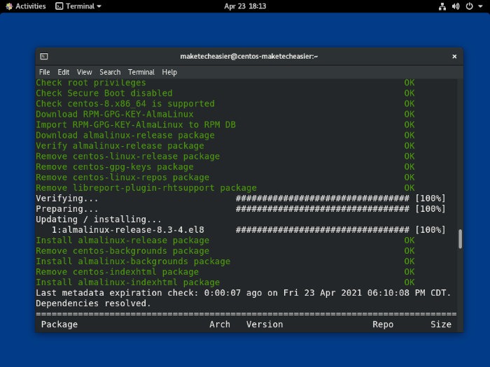 Almalinux Script Running