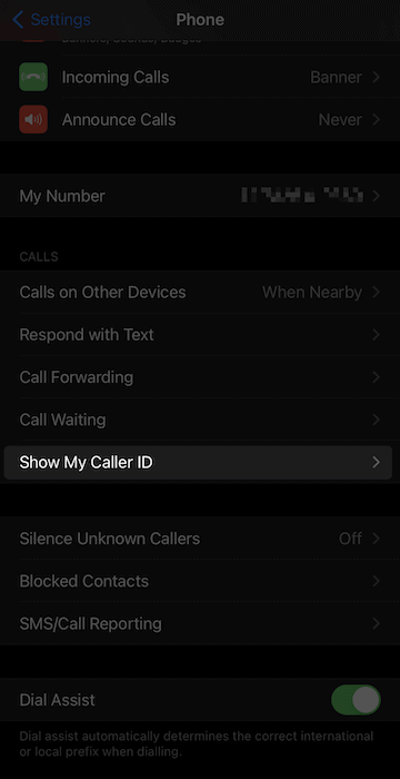 Setting the Caller ID feature on iPhone.
