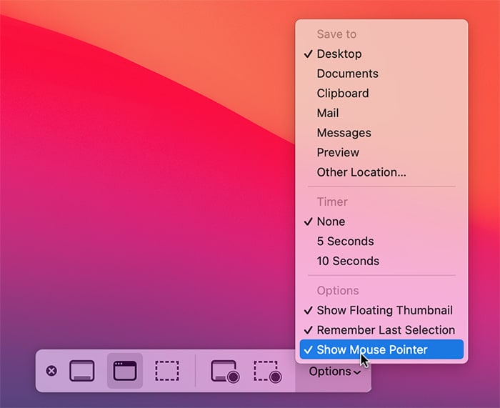 Capturing Screenshots Cursor Mac Big Sur