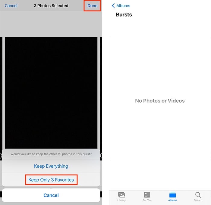 Deleting Burst Photos Iphone Confirmation Dialog Box