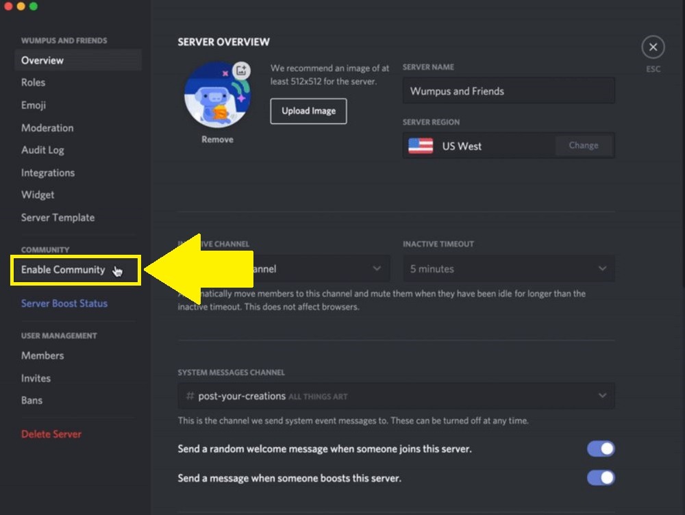 Discord Enable Community