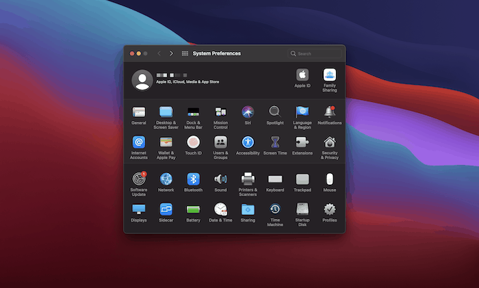 The System Preferences screen.