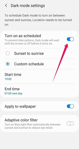 How To Schedule Dark Mode Android Samsung Schedule Dark Mode