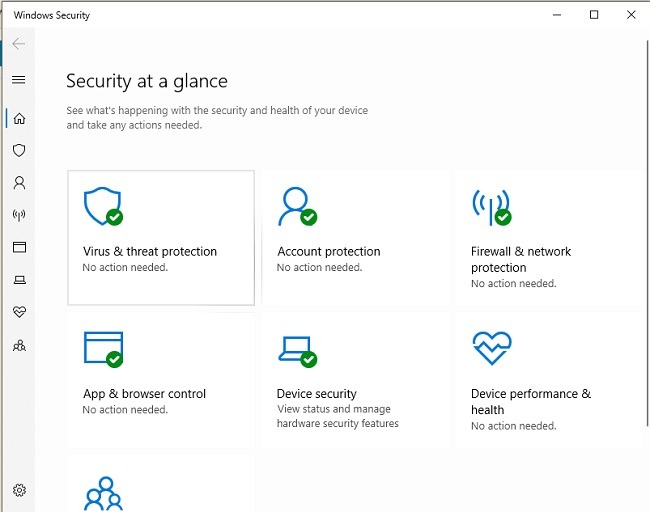 Open Virus & threat protection to view more settings.