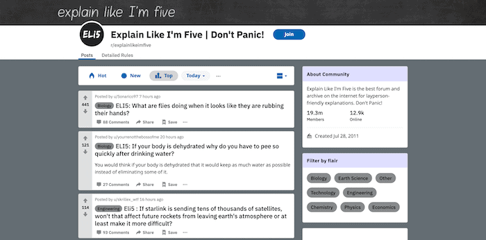 The Explain It Like I'm Five subreddit.