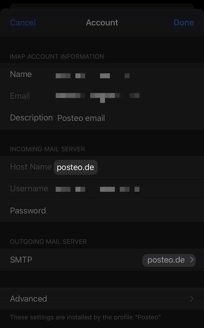 The iOS Accounts screen.