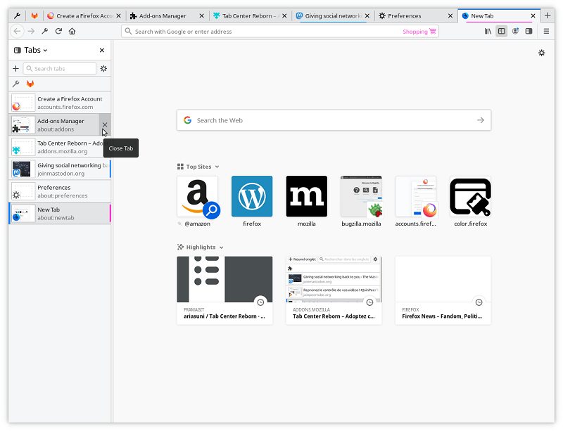 Vertical Tabs Firefox Tab Center Reborn Chrome