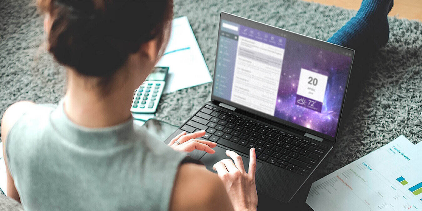 Young Woman Working At Home With The Xps 13 9310 2 In 1 Notebook Computer