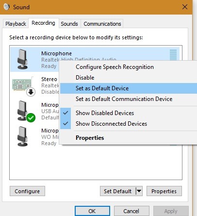 Ext Microphone Windows Recording Set As Default