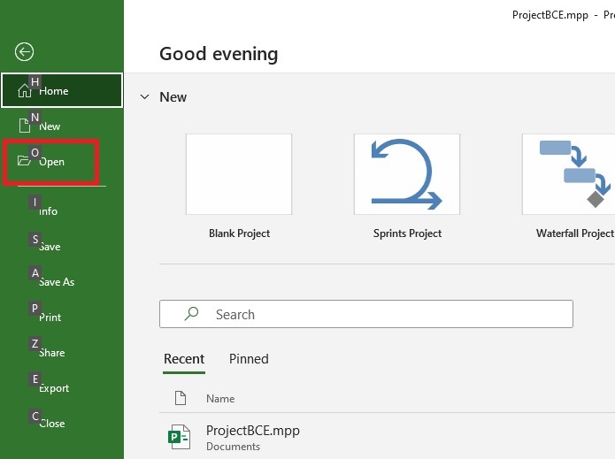Microsoft Project Shortcuts Open File Keyboard