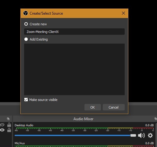 Record Meeting Host Obs Create Select Source