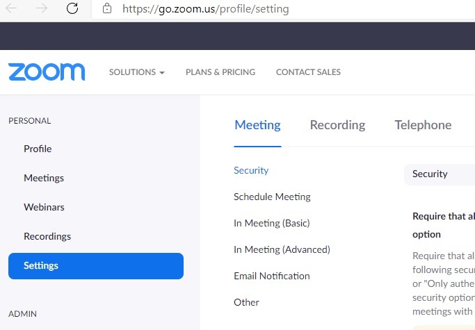 Record Meeting Host Zoom Profile Settings