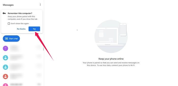 Access Google Messages Desktop Remember Computer