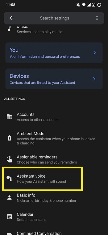 Assistant Voice Settings