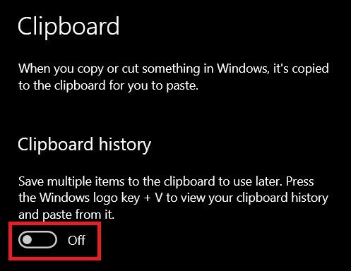 Clipboard History Off