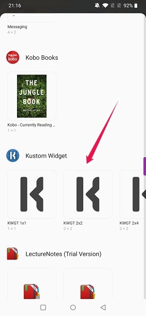 Create Widget Android Select Kustom Widget
