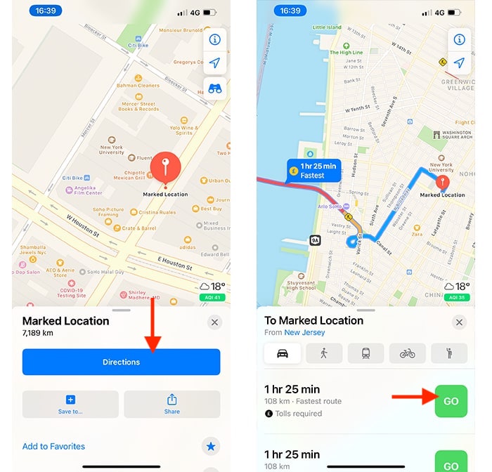 Drop Pin Apple Maps Driving Instructions