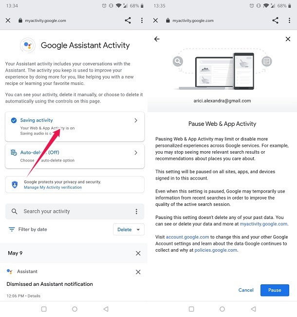 Erase Googgle Assistant Voice Commands Disable Saving Activity