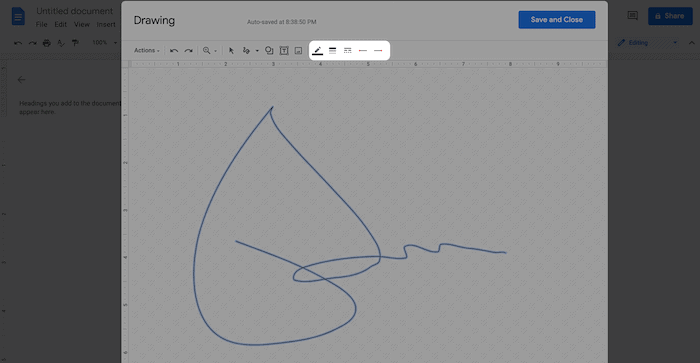 Drawing a signature with the line tool.