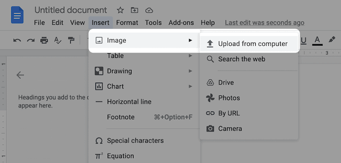 The Upload from computer option.