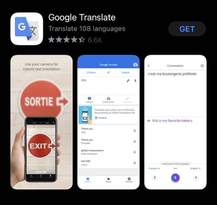 The Google Translate app for iOS.
