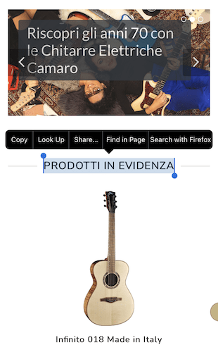 Highlighting an Italian phrase on the web.