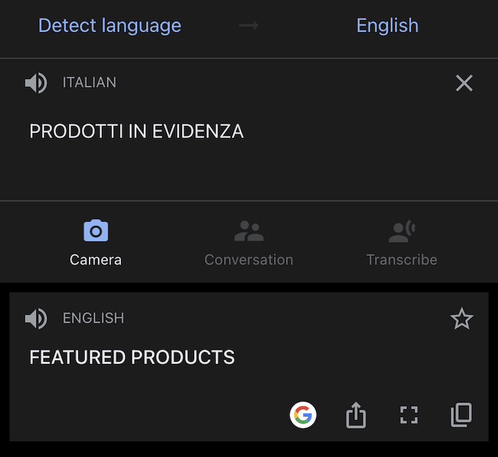 A translated phrase in Google Translate.