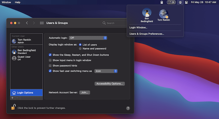 Fast user switching in macOS.