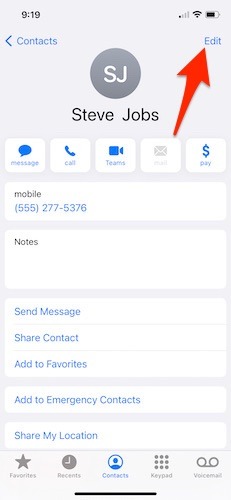 Outgoing Iphone Message Contact Edit