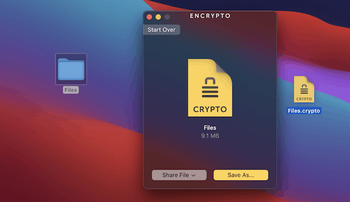 Dragging an encrypted archive to the desktop.