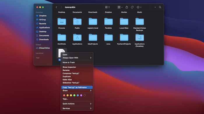 Choosing the Copy&hellip;as Pathname option.