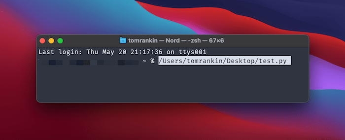 Dragging a file onto the Terminal window.