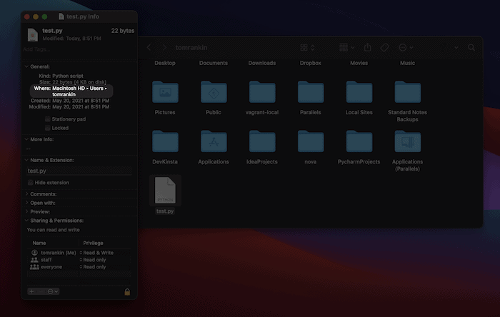 The Get Info right-click menu.