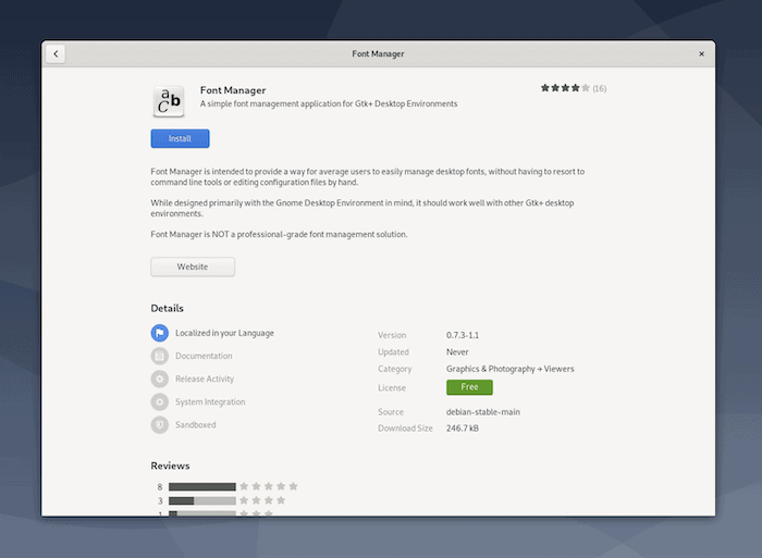 Installing the Font Manager app.