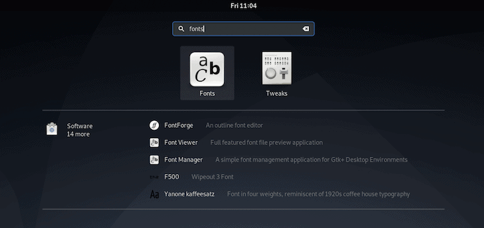 Opening the Debian Fonts app.