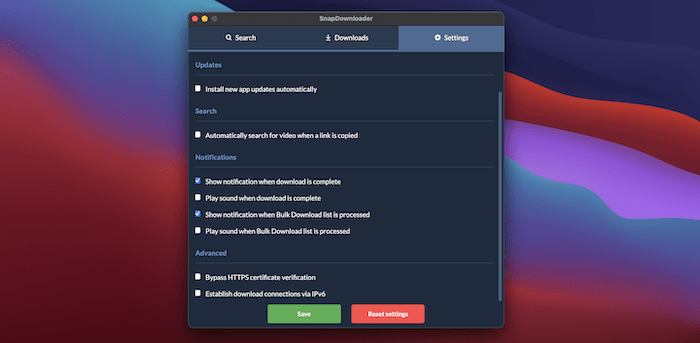 The Configuration Settings screen.