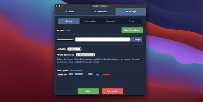 SnapDownloader's General Settings.