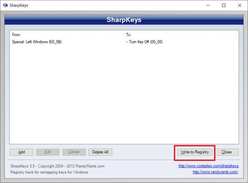 Write To Registry Disable Windows Key