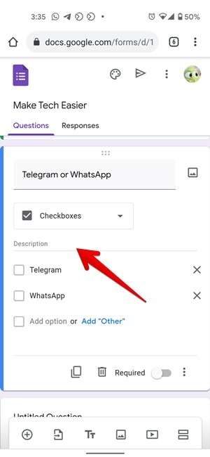 Google Form Type Description Mobile