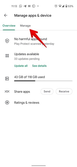 Google Play Store Manage Apps