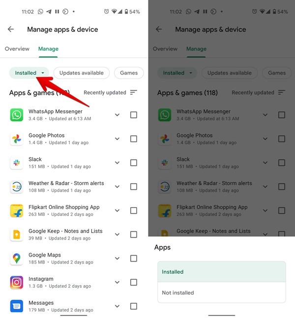 Google Play Store Previously Installed Apps