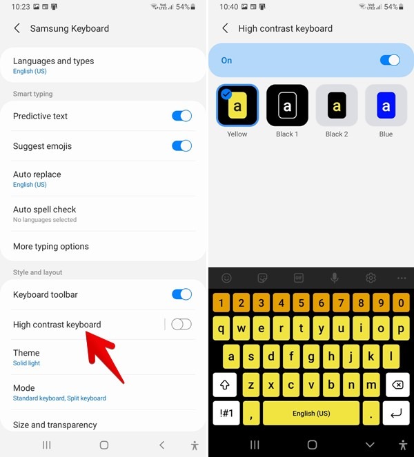 Samsung Keyboard Enable High Contrast Theme